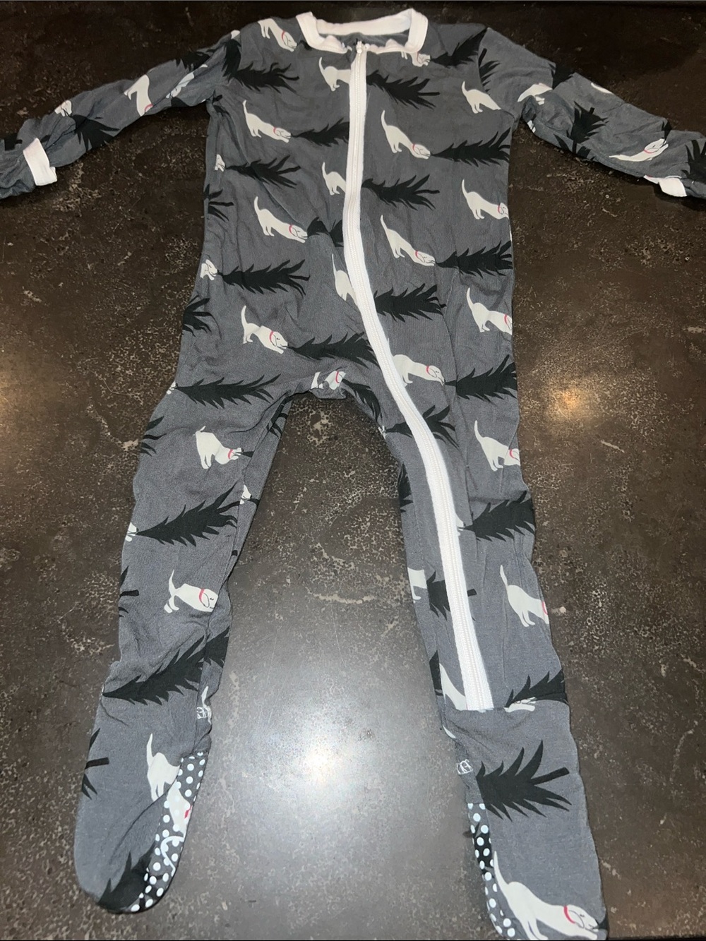 Kickee Pants holiday Grey Baby One-Piece Footed Pajamas with dog Print